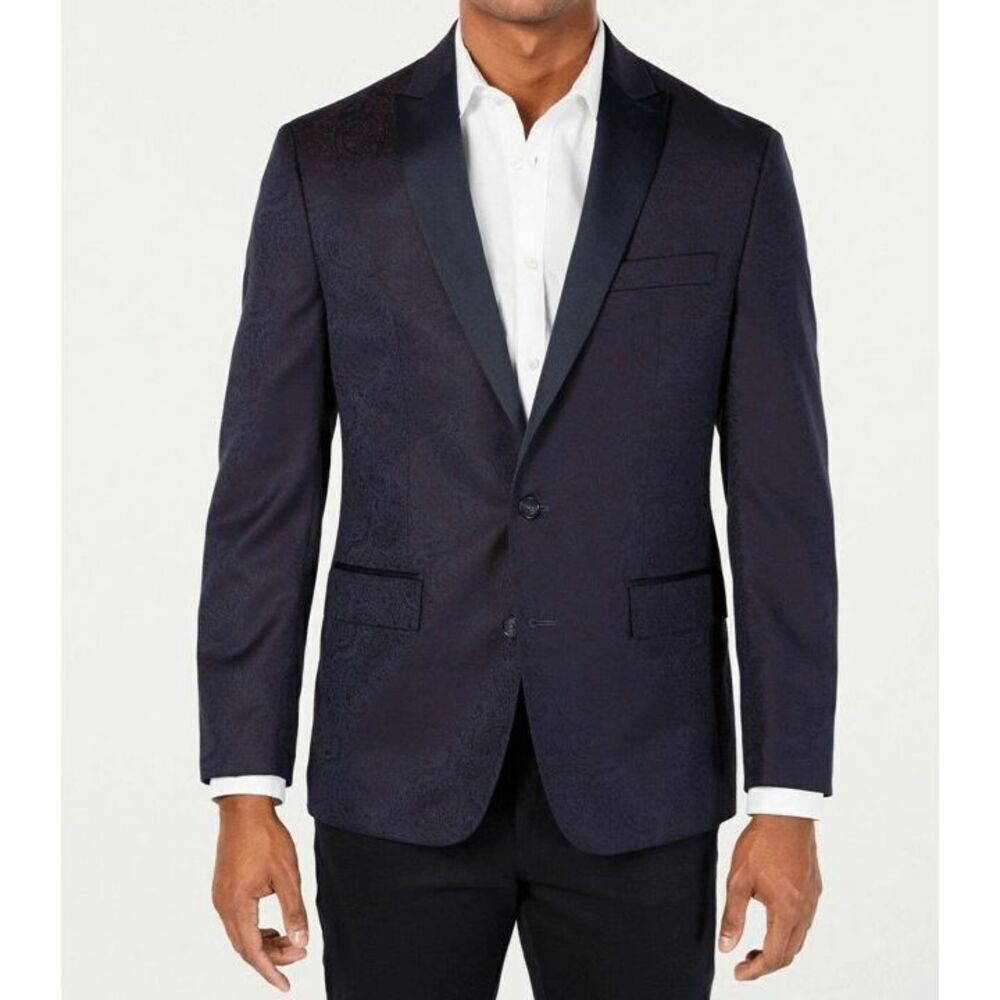 NWT Ryan Seacrest Distinction Jacket/Coat 42L Burgundy Navy Paisley modern fit